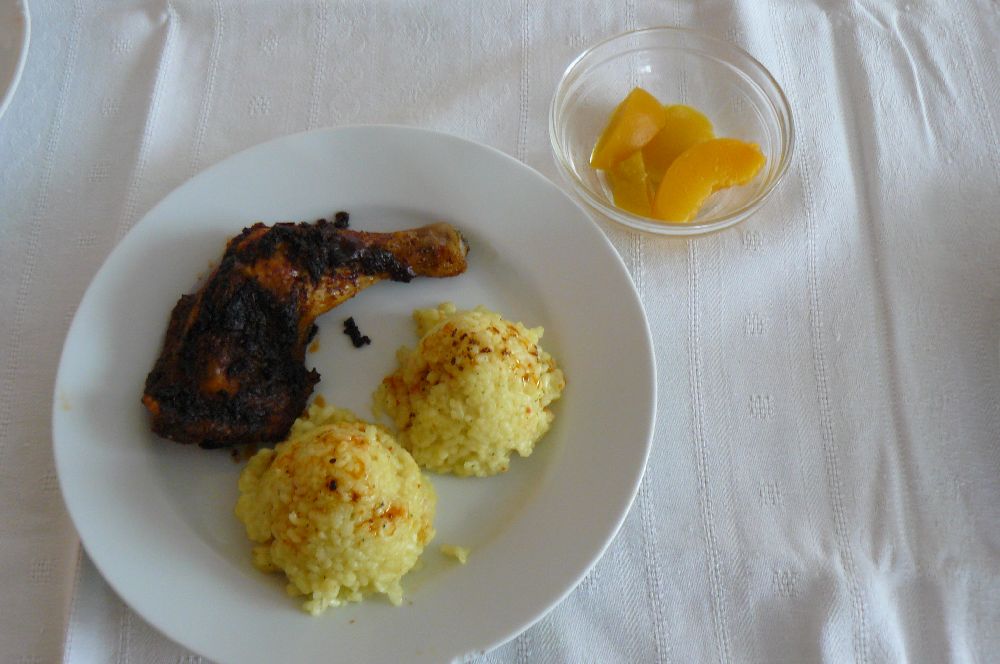 Kuracie pečené stehná, varená ryža